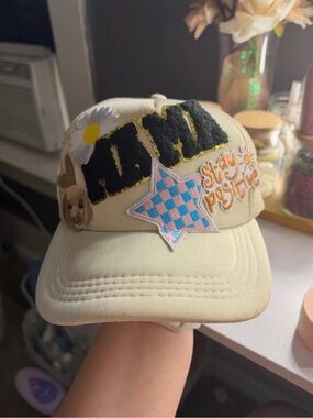 Beige 'MAMA' Embroidered Cap with Patches